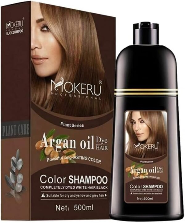 Mokero Argan Hair Dye oil Color Shampoo-500ML (DARK BROWN)
